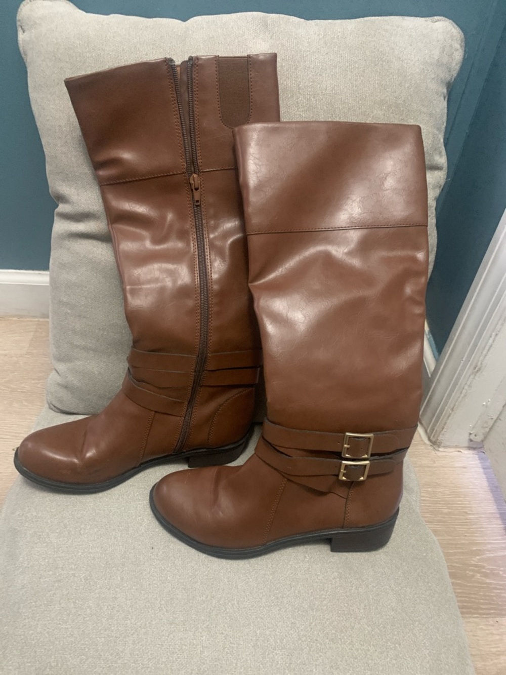 Arizona Jean Company Tall Brown At-the-Knee Buckle Boots